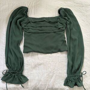 A&F Chiffon Square Neck Long Sleeve Crop Top